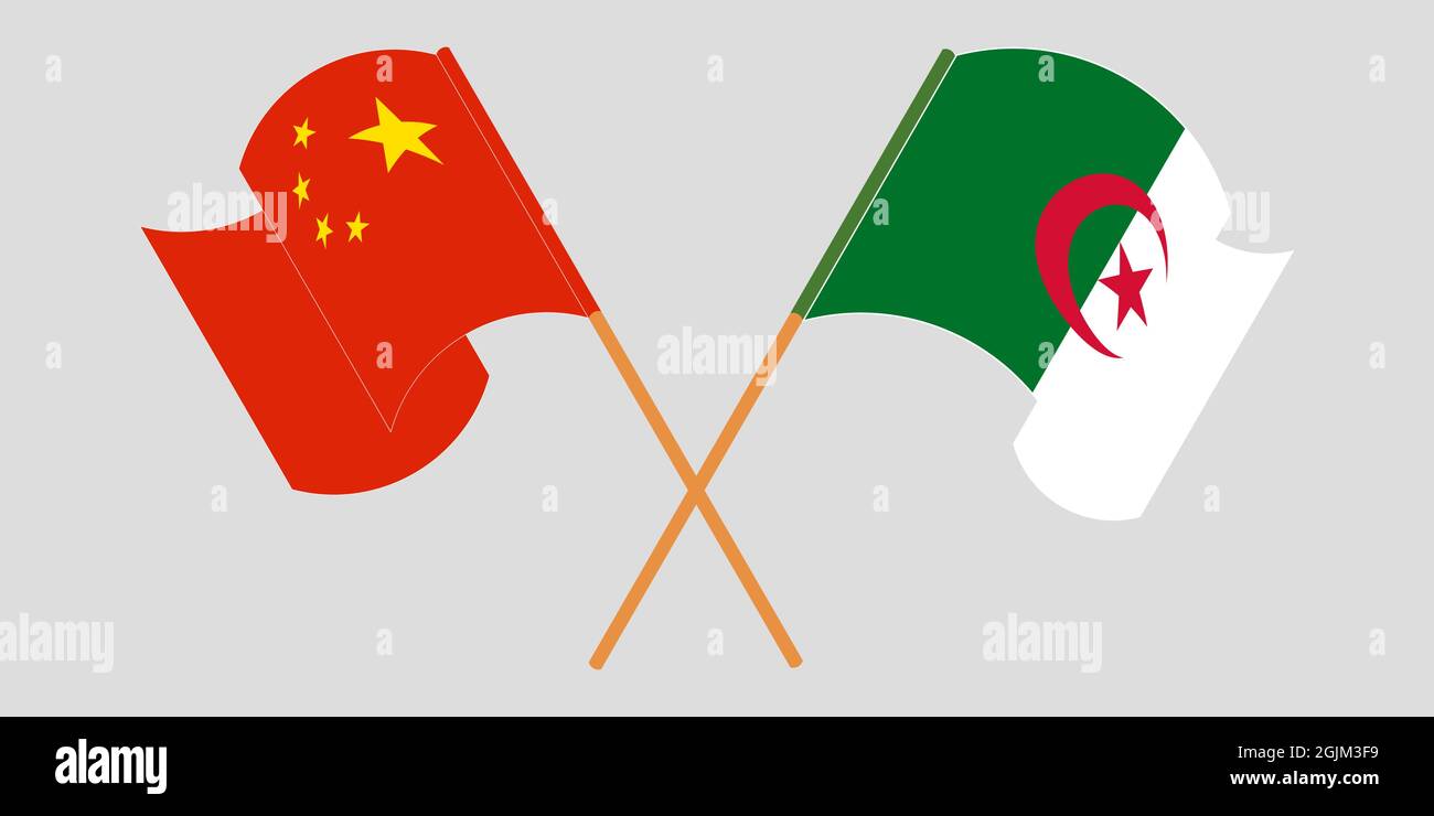 Crossed flags of Algeria and China Stock Vector