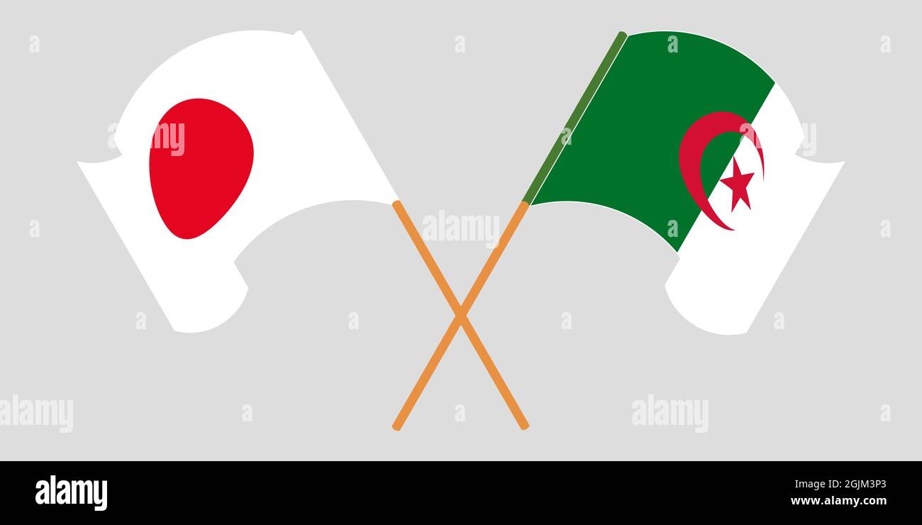 Crossed flags of Algeria and Japan Stock Vector