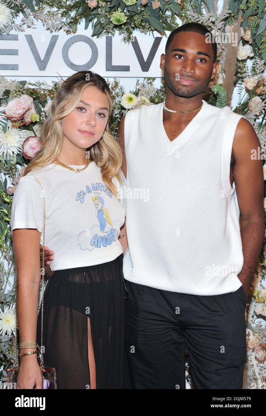 L-R: Joakim Noah and Lais Ribeiro attend the Revolve Gallery fashion  experience opening at Revolve Gallery in New York, NY on September 9, 2021.  (Photo by Stephen Smith/SIPA USA) Credit: Sipa US/Alamy