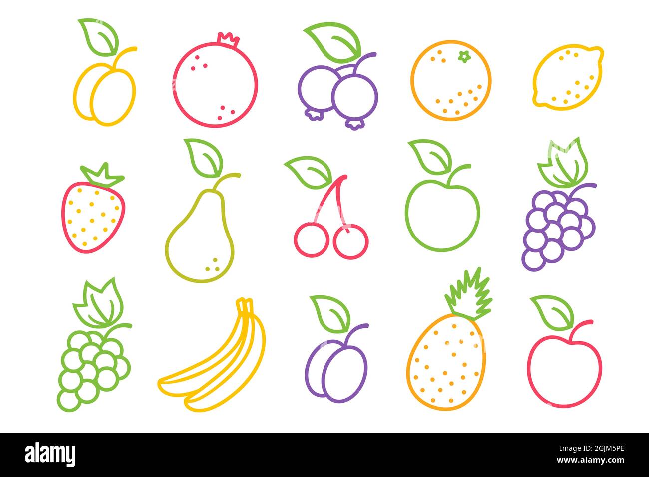 Vector set icons of fruits and berries in flat style. Vector illustration of ruit and berries. Stock Vector