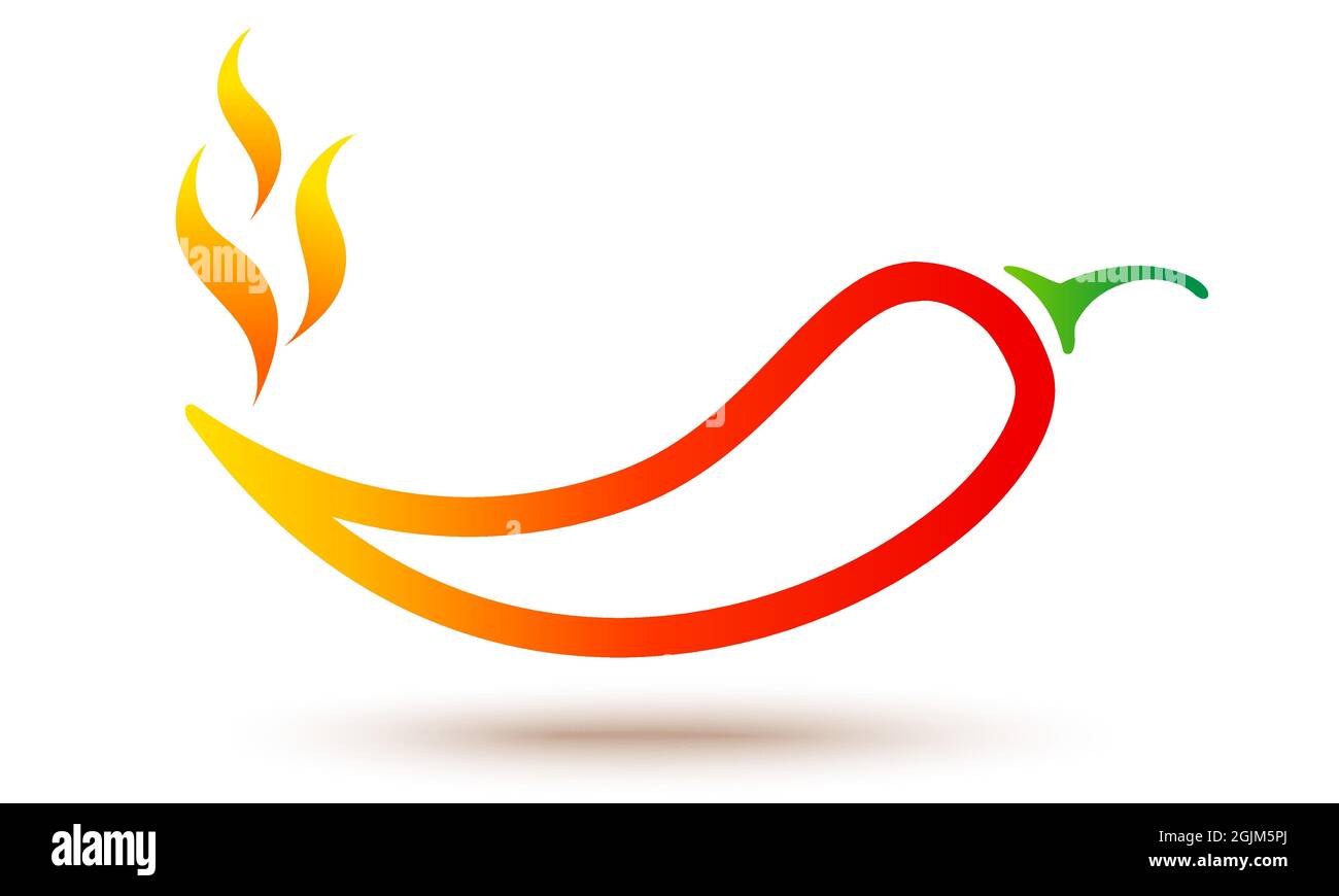 Vector illustration of chilli pepper with flame. Vector icon of red chili pepper in fire. Stock Vector