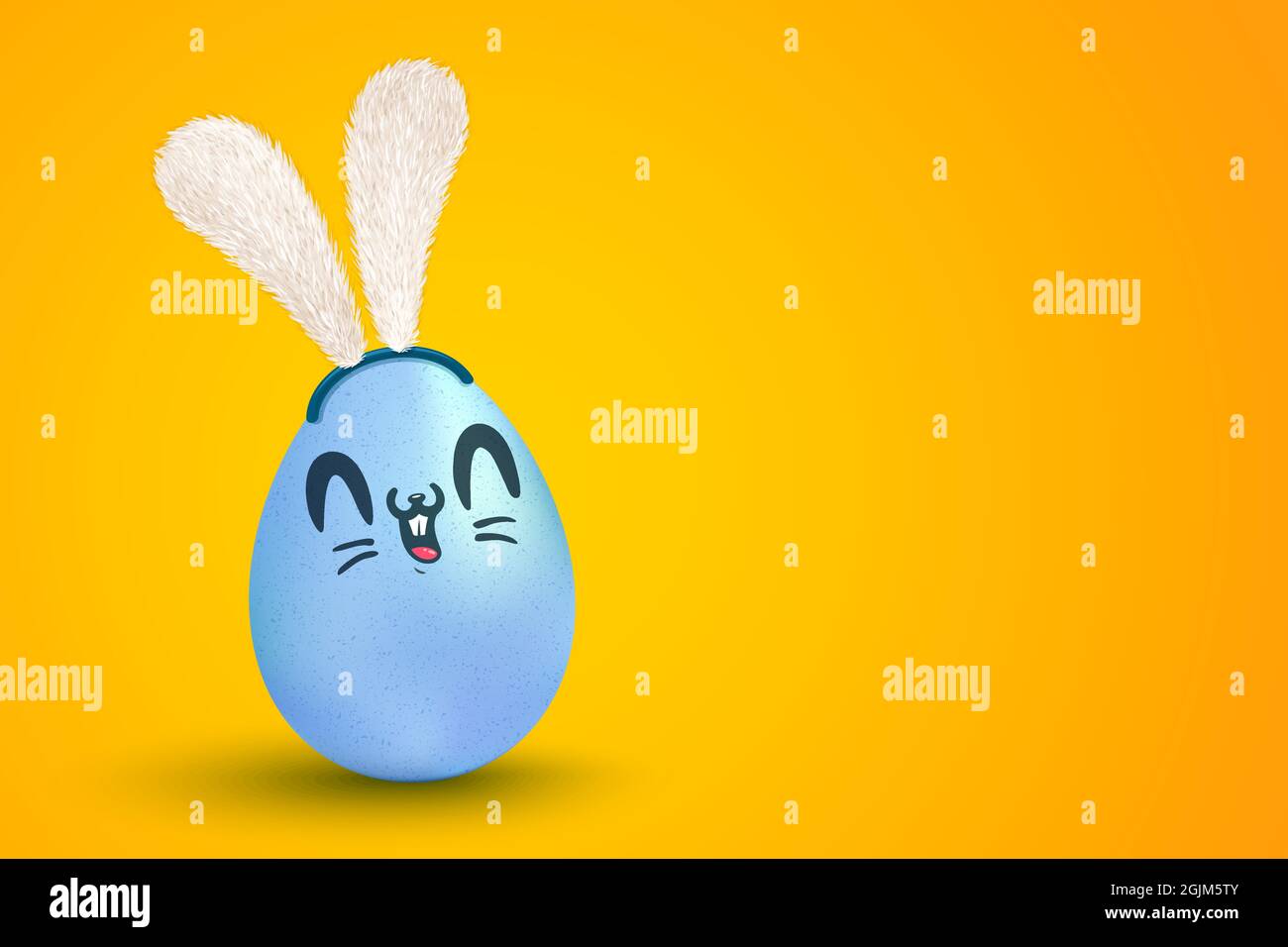Vector illustration of blue egg with kawaii rabbit face for Easter