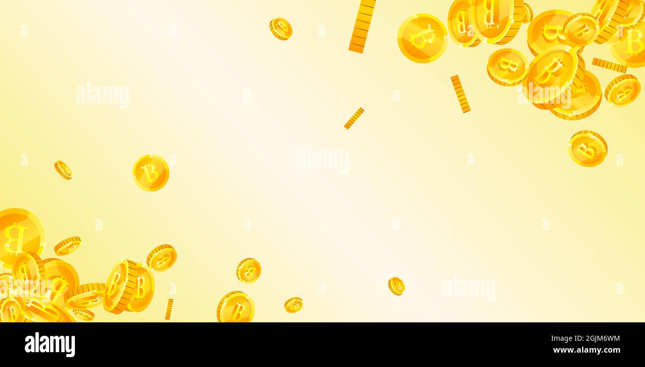 Bitcoin, internet currency coins falling. Fetching scattered BTC coins.  Cryptocurrency, digital money. Fair jackpot, wealth or success concept.  Vector Stock Vector Image & Art - Alamy