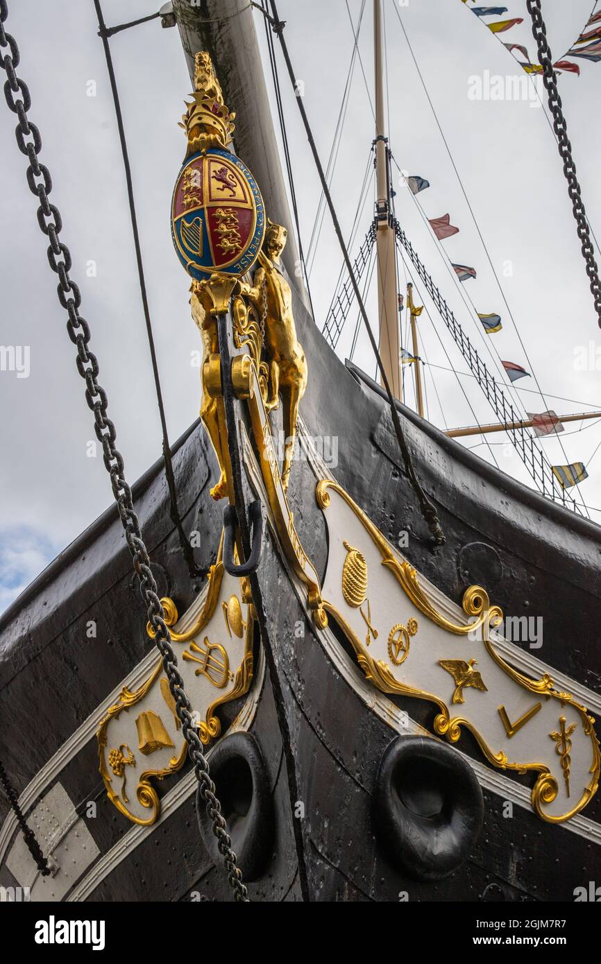 View of the bow and figure head of Brunel's SS Great Britain steamer, Bristol, UK Stock Photo