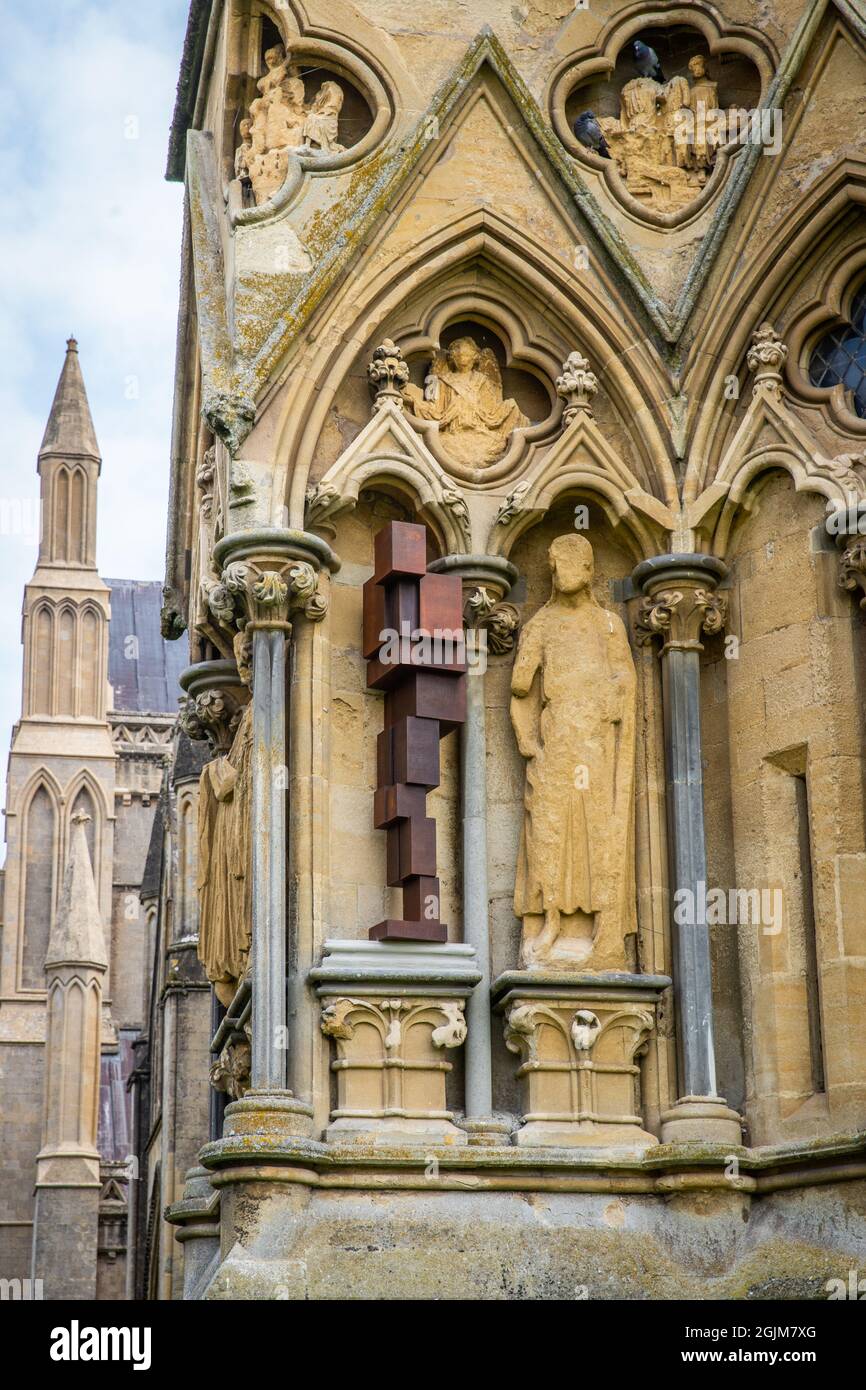 New Antony Gormley sculpture outside Wells Cathedral, Somerset Stock Photo