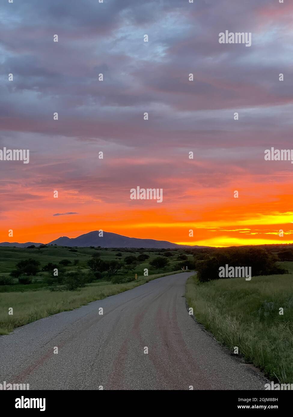 Sunset road grassland prairie in Arizona Stock Photo