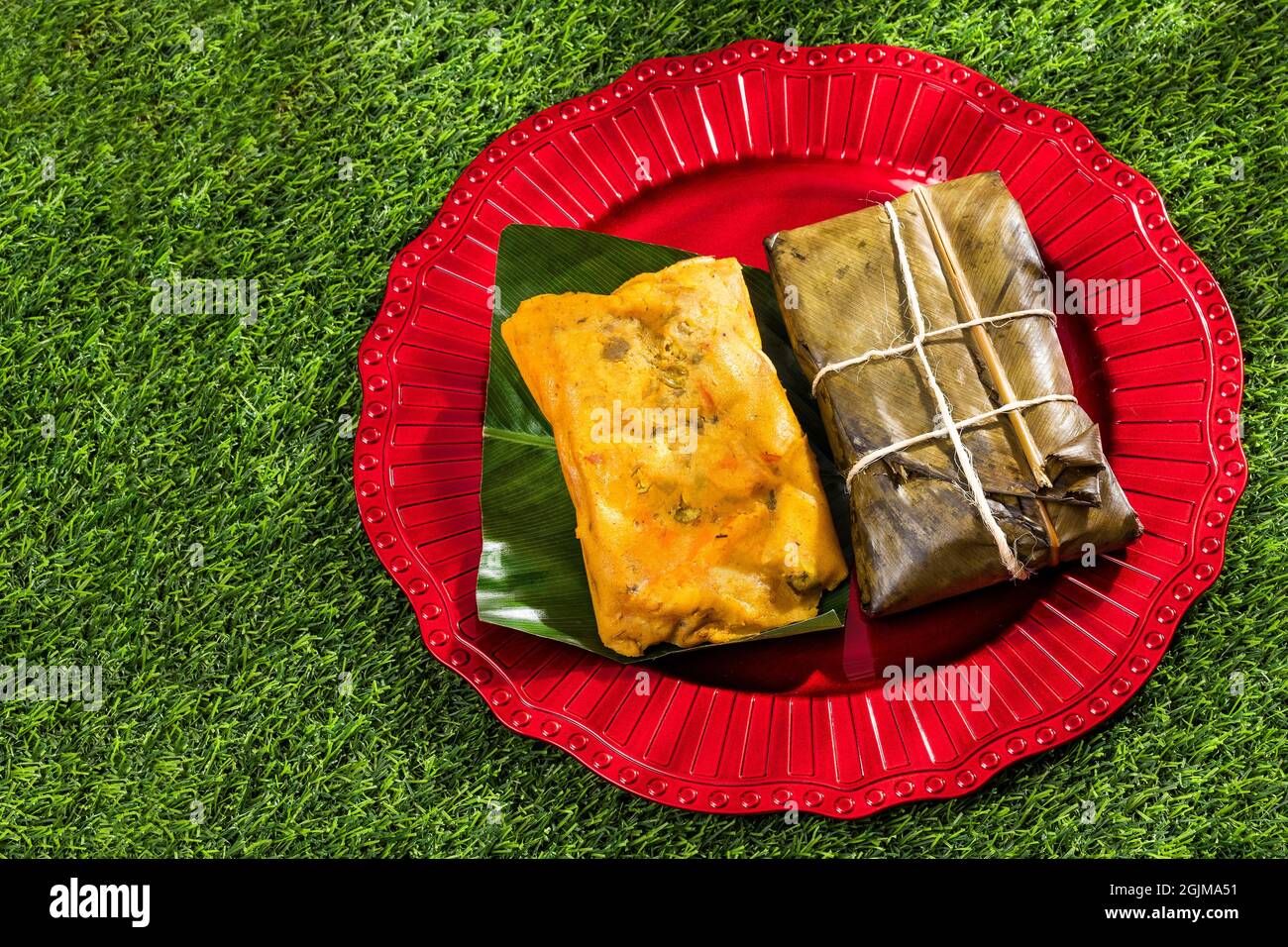 Colombian Tamale recipe with steamed banana leaves Stock Photo Alamy