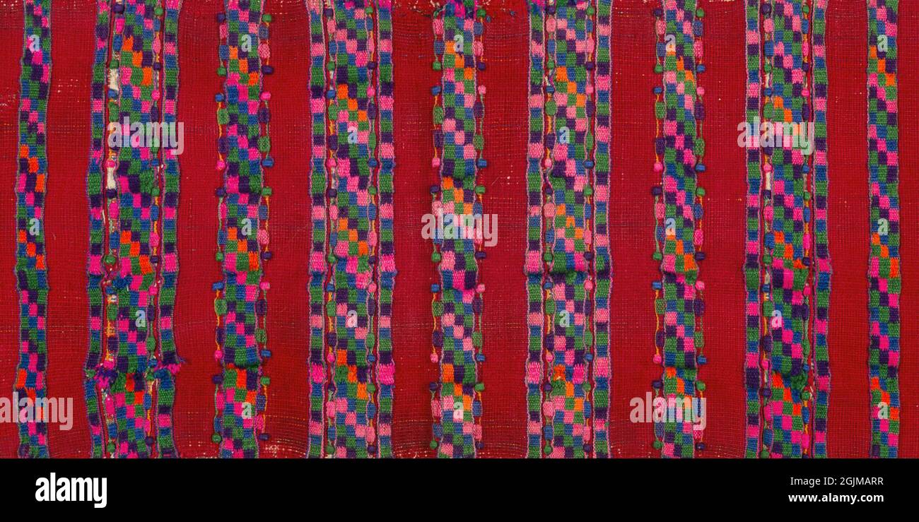 Brocaded handwoven collar fabric from a man's shirt, Todos Santos, Huehuetenango. Todos Santos is a Mam speaking Maya community in the Guatemalan highands. Stock Photo