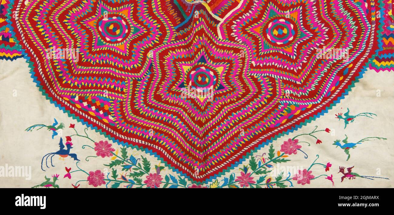 Embroidered woman' huipil from San Mateo Ixtatán, Huehuetenango, Guatemala. San Mateo is a Mam speaking Maya community in the Guatemalan highands. Stock Photo