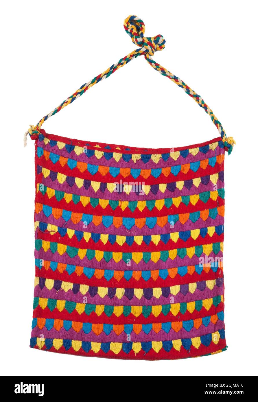 A cloth hip bag, embroidered.  San Mateo Ixtatán, Guatemala. Contemporary Maya costume. Stock Photo