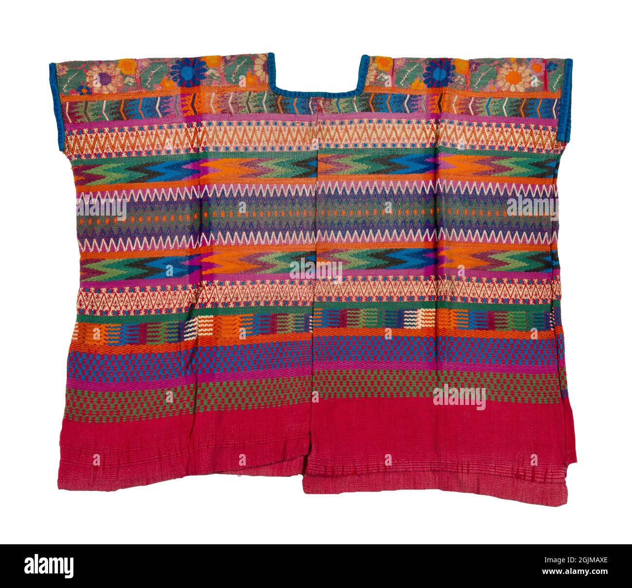 A huipil from San Antonio Aguas Calientes. A huipil is a handwoven blouse-like garment worn by women . Contemporary Guatemalan Maya costume. Guatemala Stock Photo
