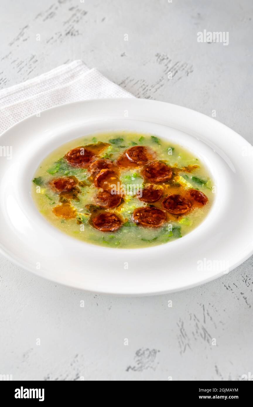 Caldo verde popular soup in Portuguese cuisine Stock Photo