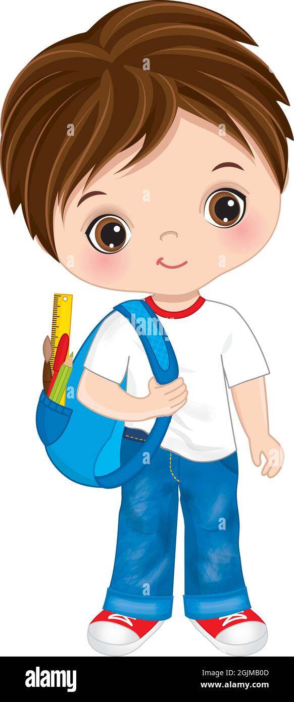 Little Cute School Boy Holding Backpack Stock Vector Image & Art - Alamy