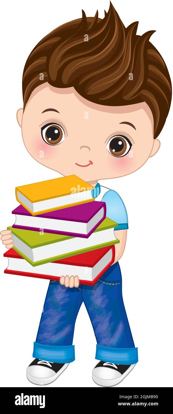 Cute School African American Boy Holding Books Stock Vector Image & Art ...