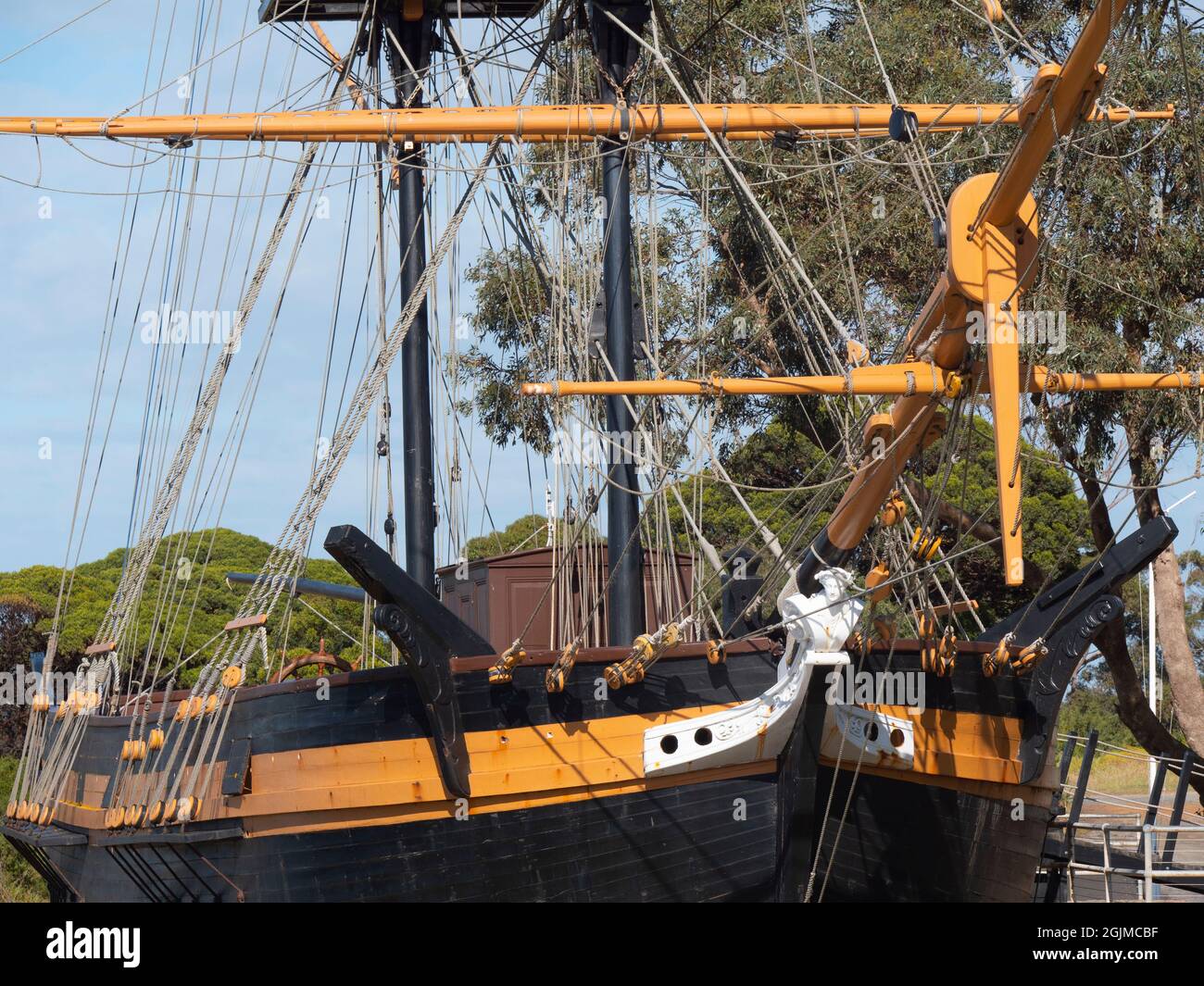 Brig Amity replica at Albany Western Australia.   The Amity was used to establish the first settlements in what would later become Queensland and West Stock Photo