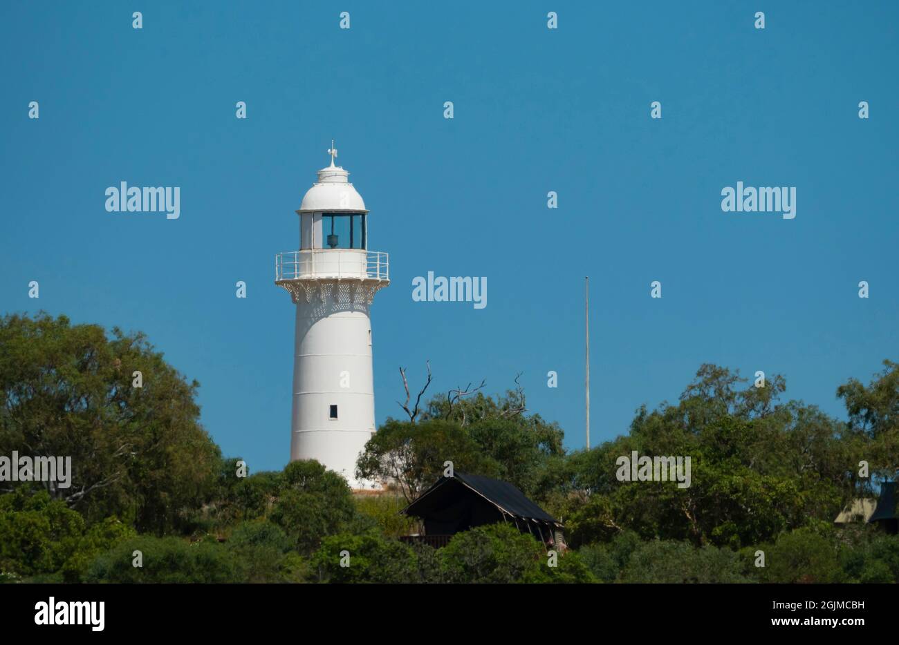 Cape Leveque Lighthouse with blue sky and copy space. Stock Photo