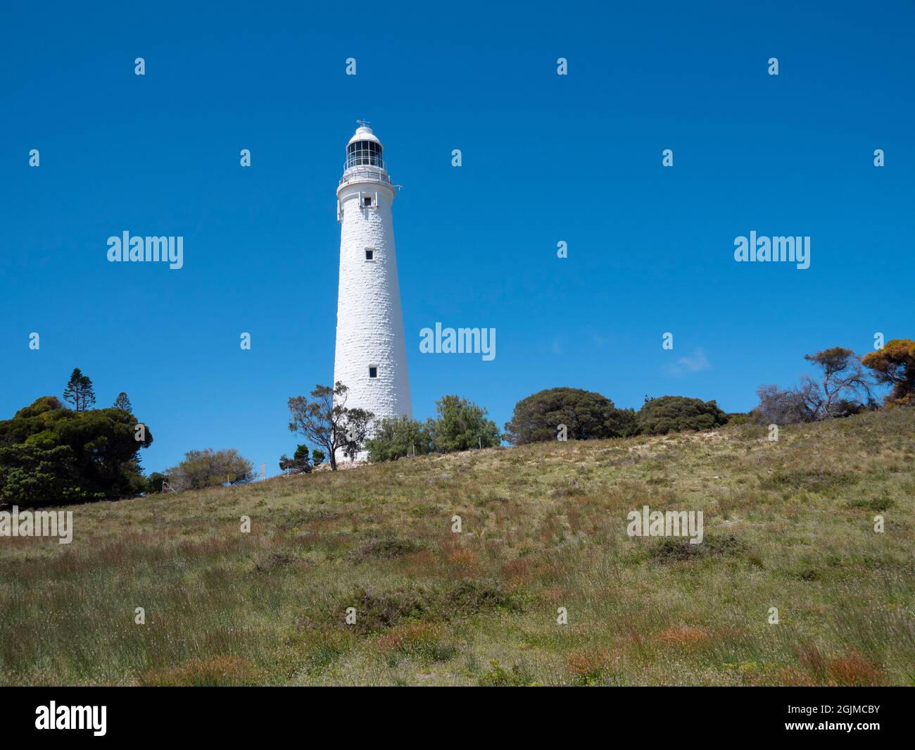 Wadjemup Lighthouse (also known as Rottnest Island Light Station) on Rottnest Island. Stock Photo