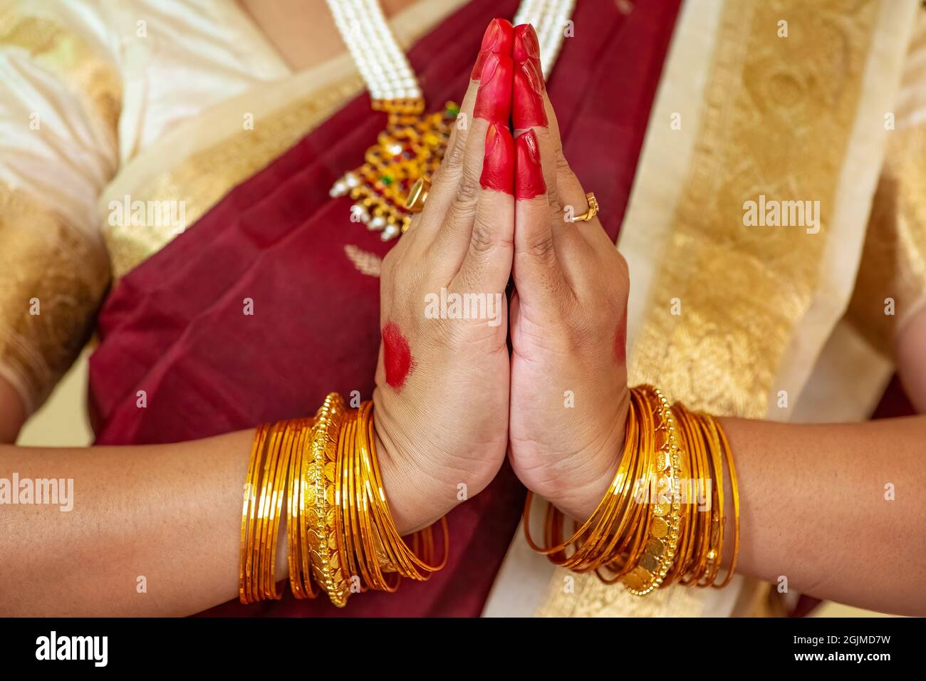 Woman dancer demonstrating 'Kapotha hasta' depicting a pigeon of Indian classical  dance Bharatanatyam Stock Photo