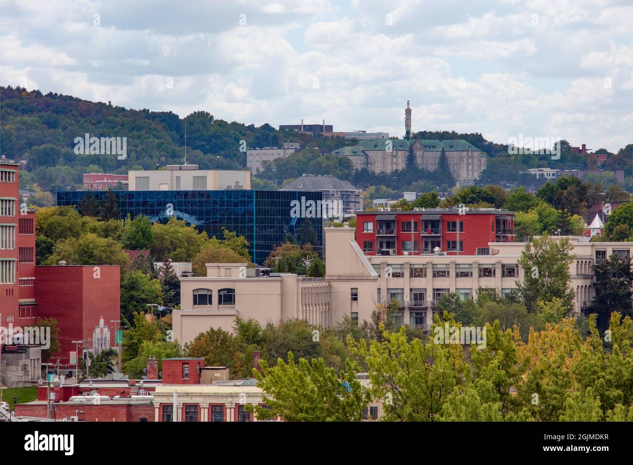 small city buildings in the forest Sherbrooke Quebec Eastern Township Estrie  village and french culture Stock Photo - Alamy