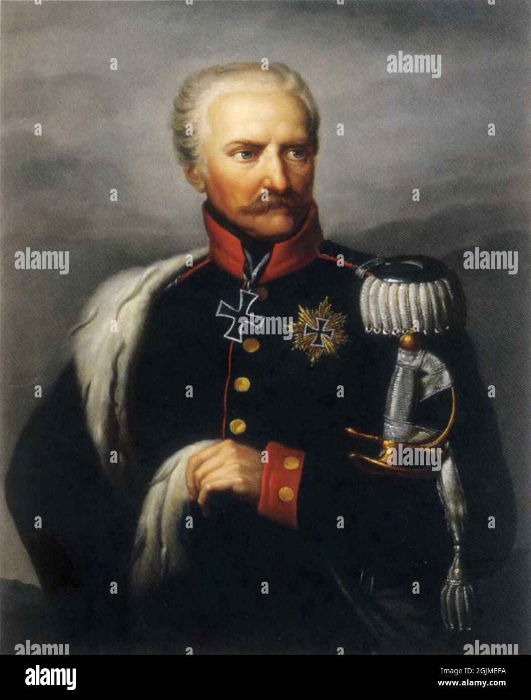 A portrait of Gebhard Leberecht von Blücher, whose timely intervention ensured the defeat of Napoleon at the Battle of Waterloo in 1815, where Napoleon's Grande Armée was narrowly defeated by Wellington and Blücher's combined armies Stock Photo