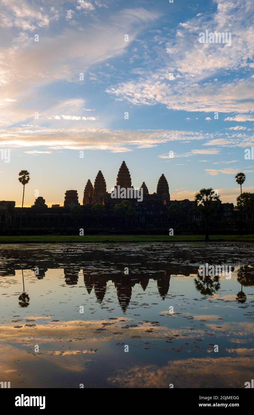 Angkor Wat sunrise reflection, Angkor region, Siem Reap, Cambodia. Stock Photo