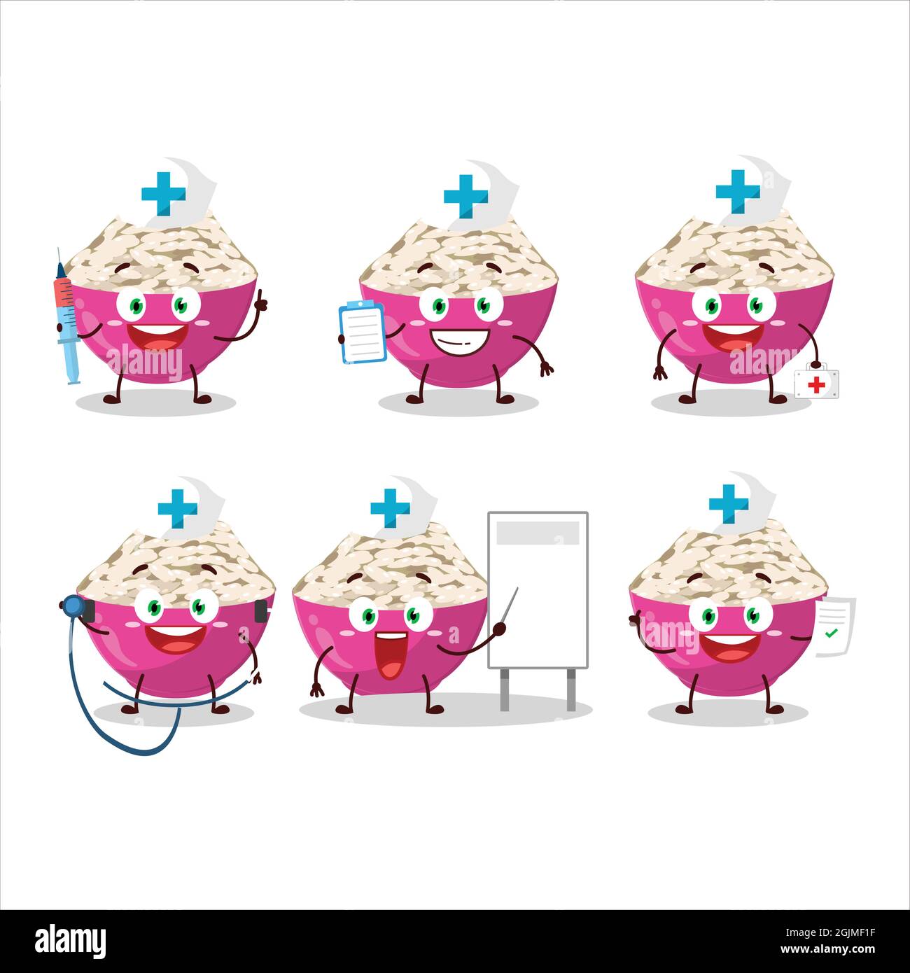 Doctor profession emoticon with basmati rice cartoon character. Vector ...