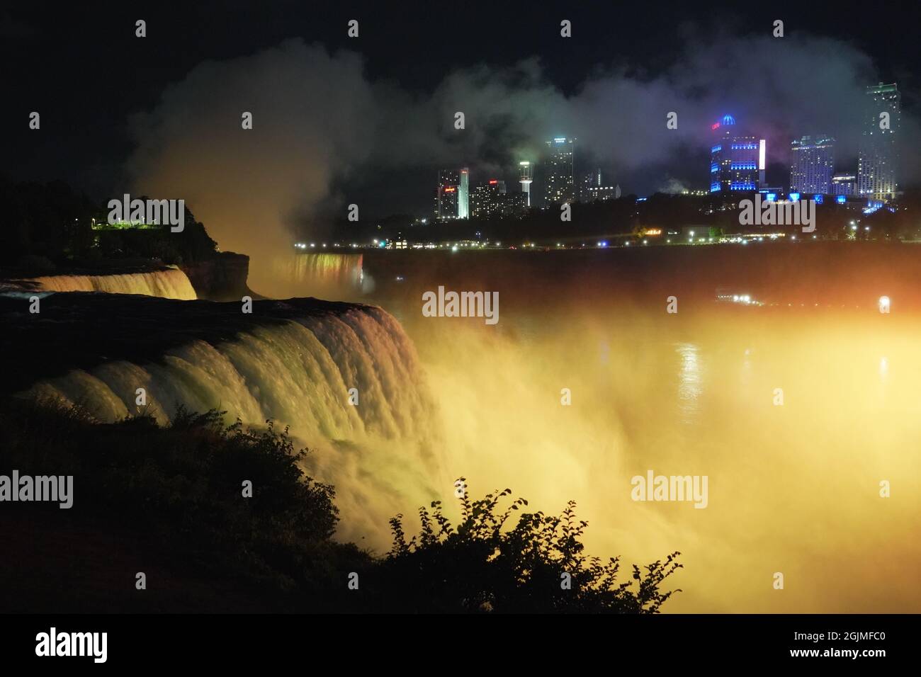 Niagara Falls at night. Breathtaking view with multi colored light show