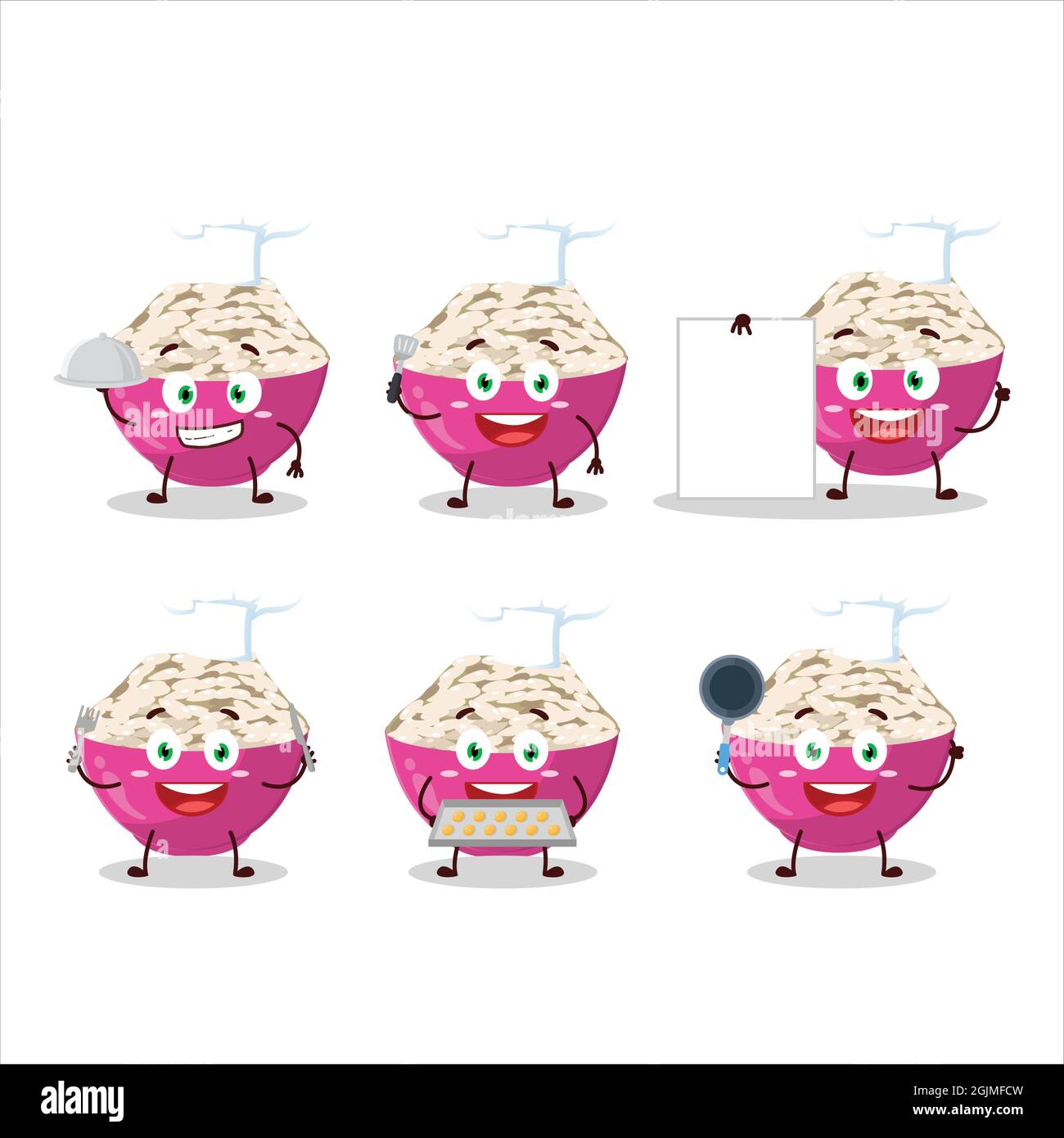 Cartoon character of basmati rice with various chef emoticons. Vector ...
