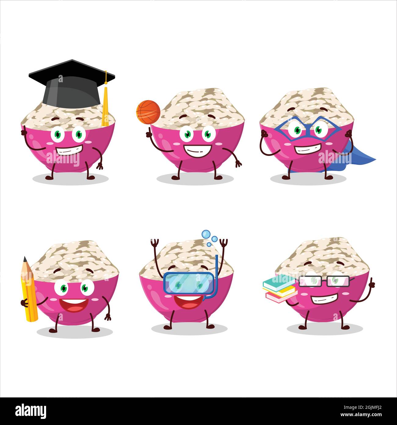 School student of basmati rice cartoon character with various ...