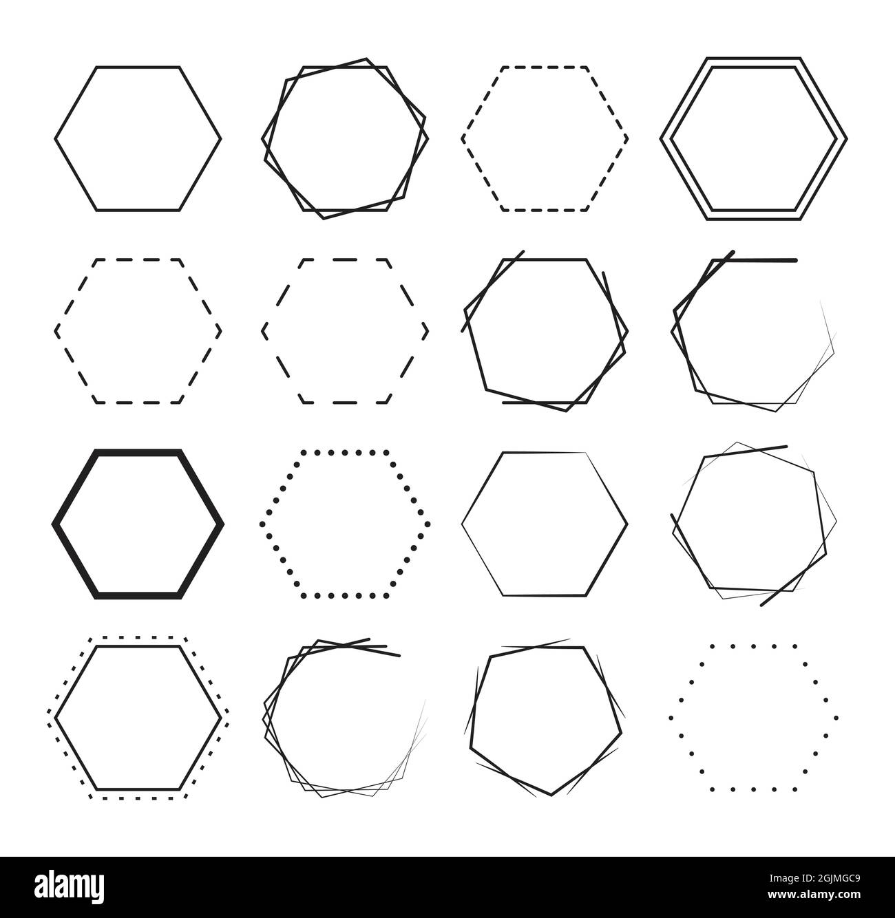 Set of hexagon border background. geometric frames decoration elements