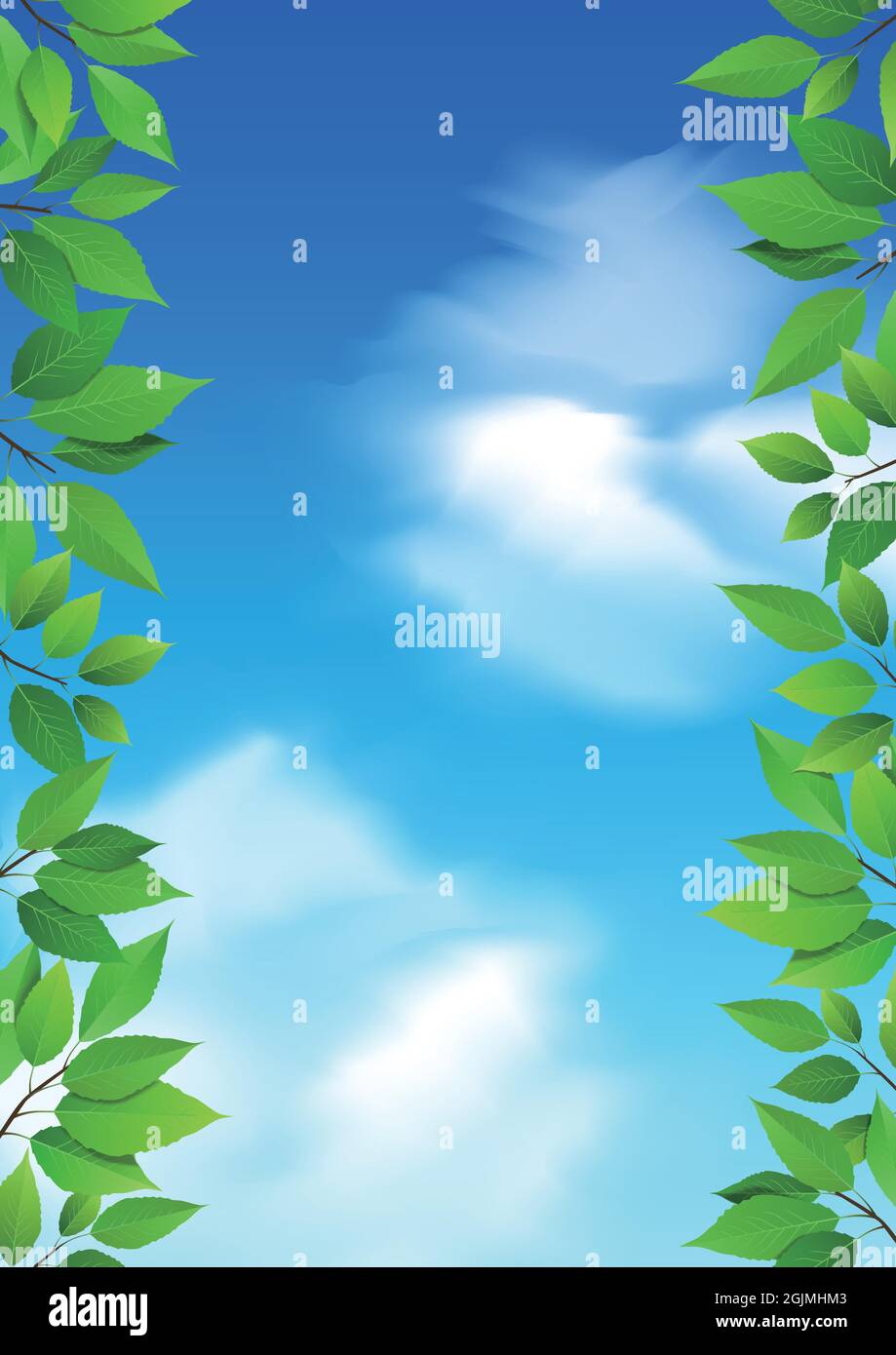 Green leaves on sky background. Vector illustration Stock Vector Image ...