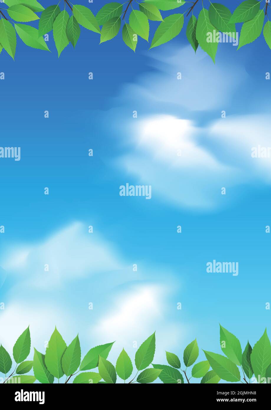 Green leaves on sky background. Vector illustration Stock Vector Image ...