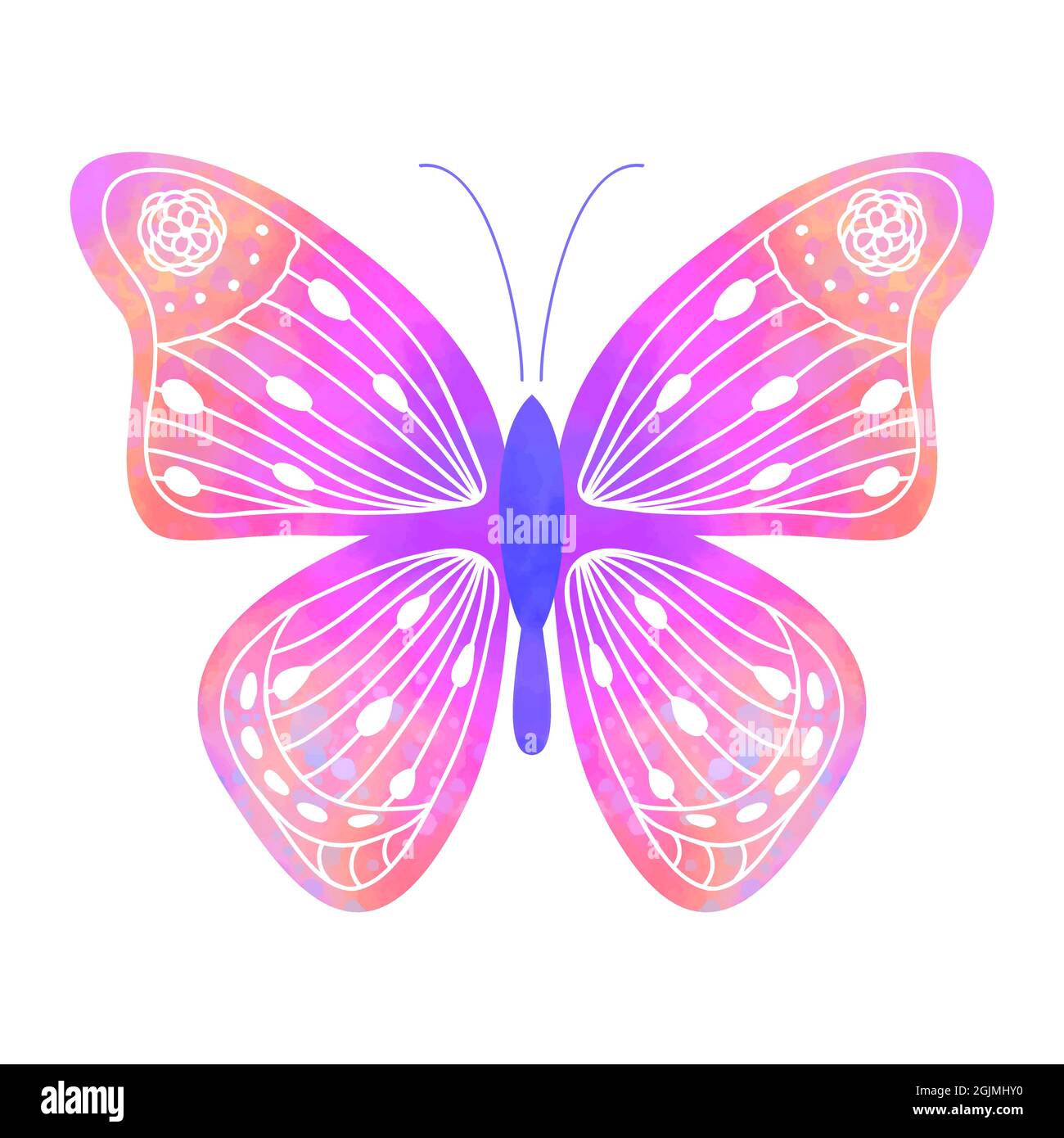 Watercolor butterfly in doodle style Stock Vector