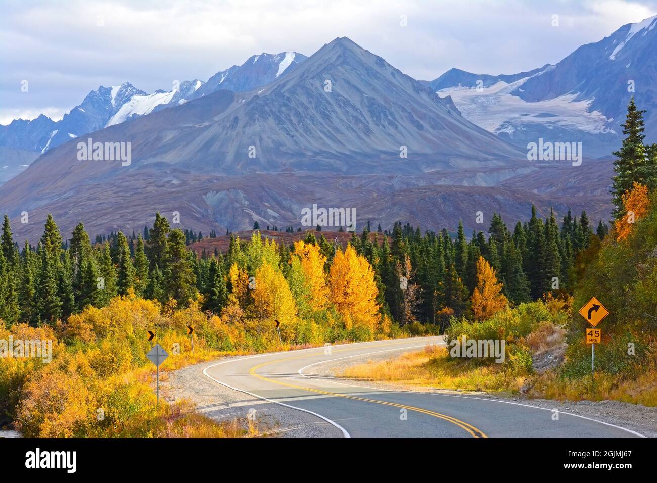 Alaska road in the Autumn, USA Stock Photo