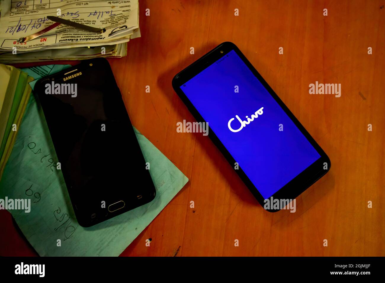 A phone shows the Chivo Wallet app during the Cryptocurrency legal  tender.The Echeveria Importer business, where motorcycle repair parts are  sold has decided to register as a business in the Chivo Wallet,