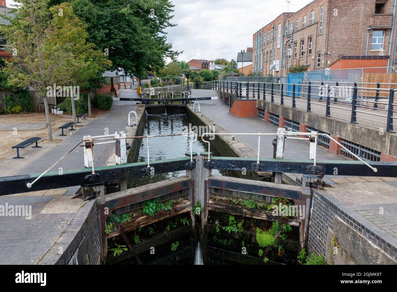 The Meadow Lane Lock on the canal at Nottingham Stock Photo