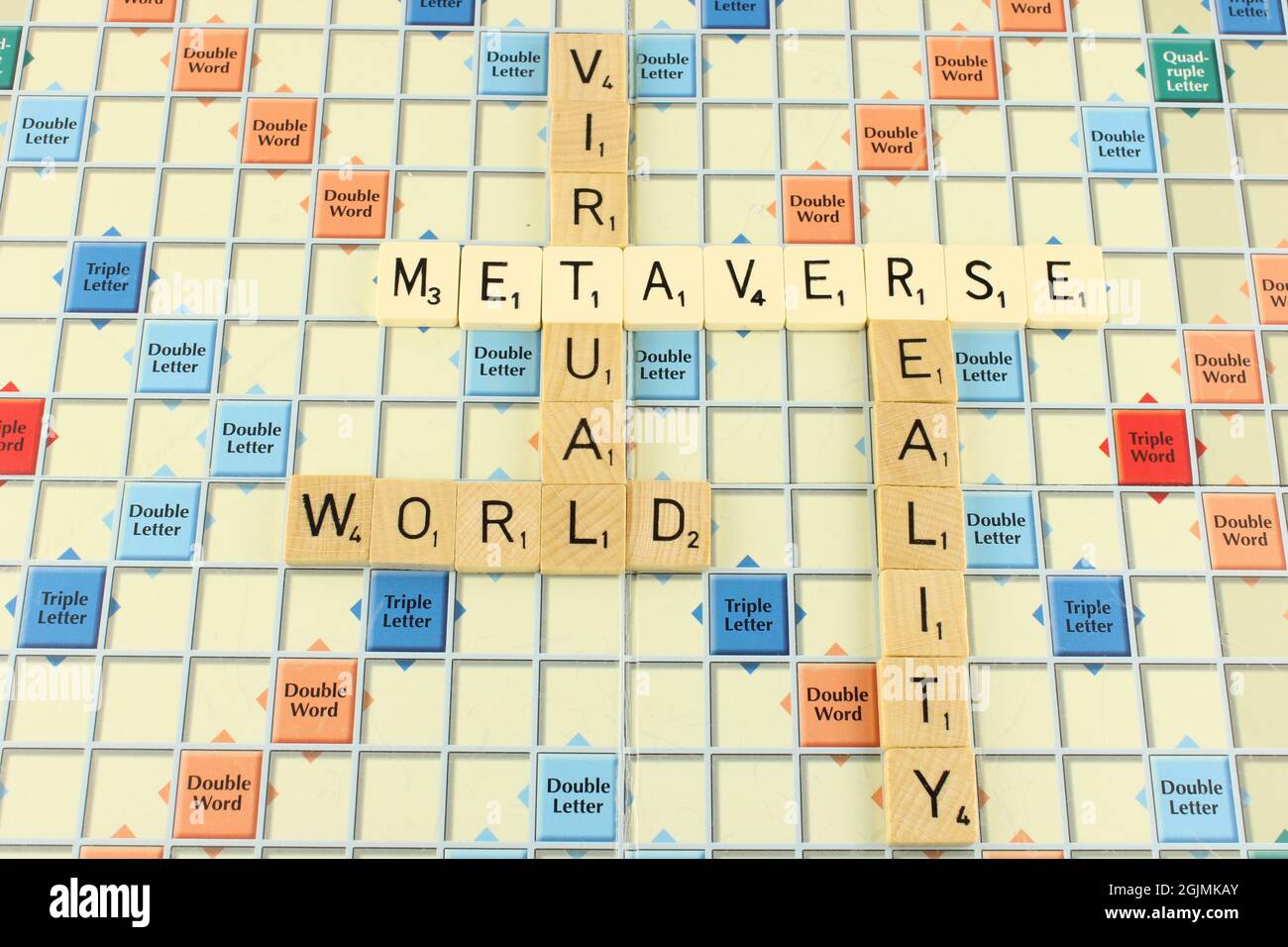 Metaverse on a scrabble board with metaverse in white for emphasis. Virtual reality gaming world concept Stock Photo