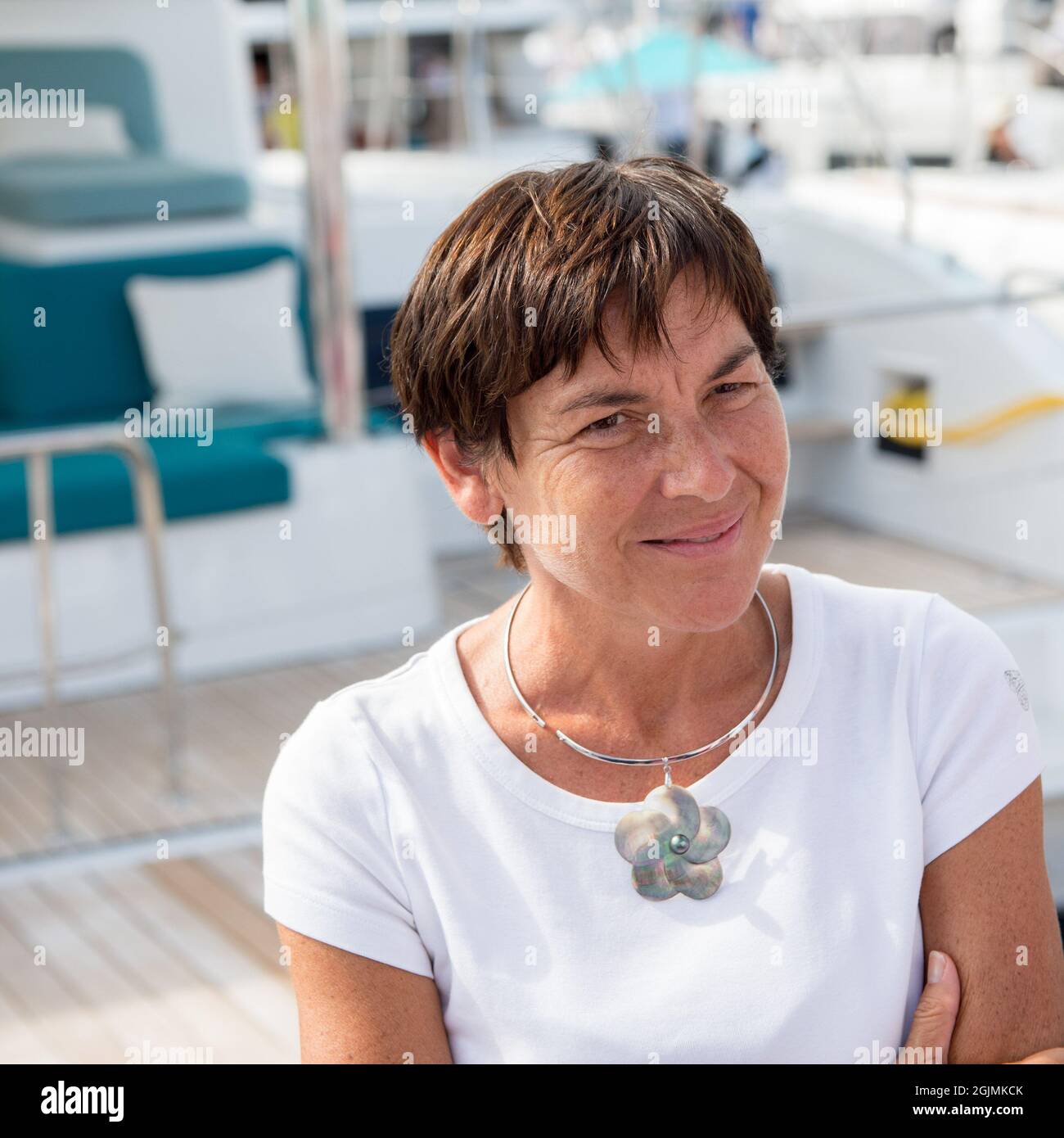 Cannes, France. 09th Sep, 2021. Annick Girardin is seen during the  festival.Annick Girardin (minister of the sea) inaugurated and visited the  Cannes Yachting Festival. Canceled in 2020 because of the Coronavirus  pandemic,