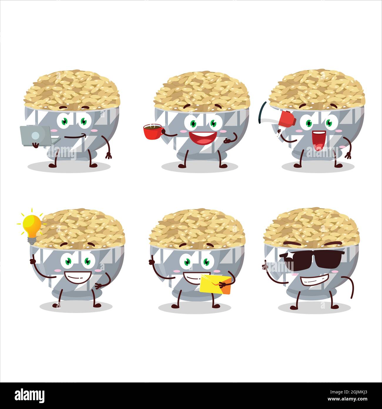 Parboied long grain rice cartoon character with various types of ...