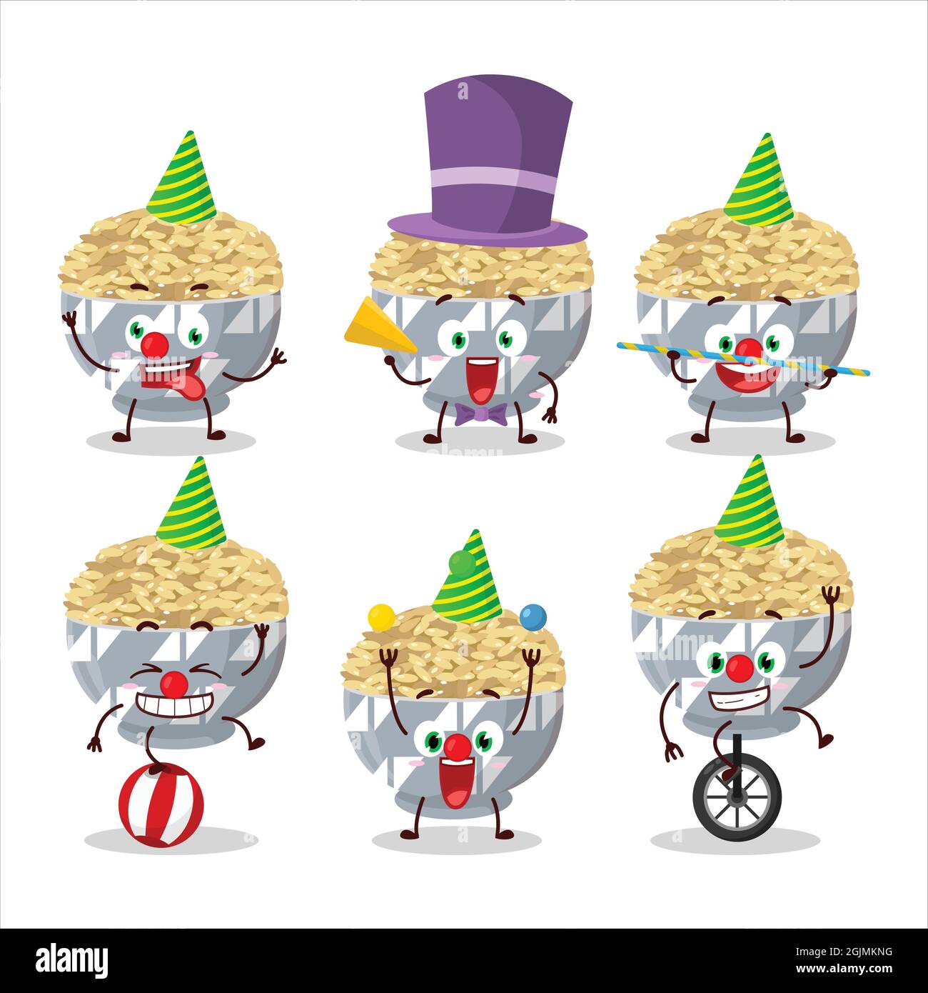 Cartoon character of parboied long grain rice with various circus shows ...