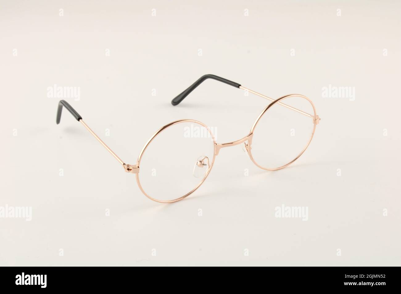 Vintage circle eye glasses also known as tea shades, 1960s spectacles isolated on plain background with copy space Stock Photo