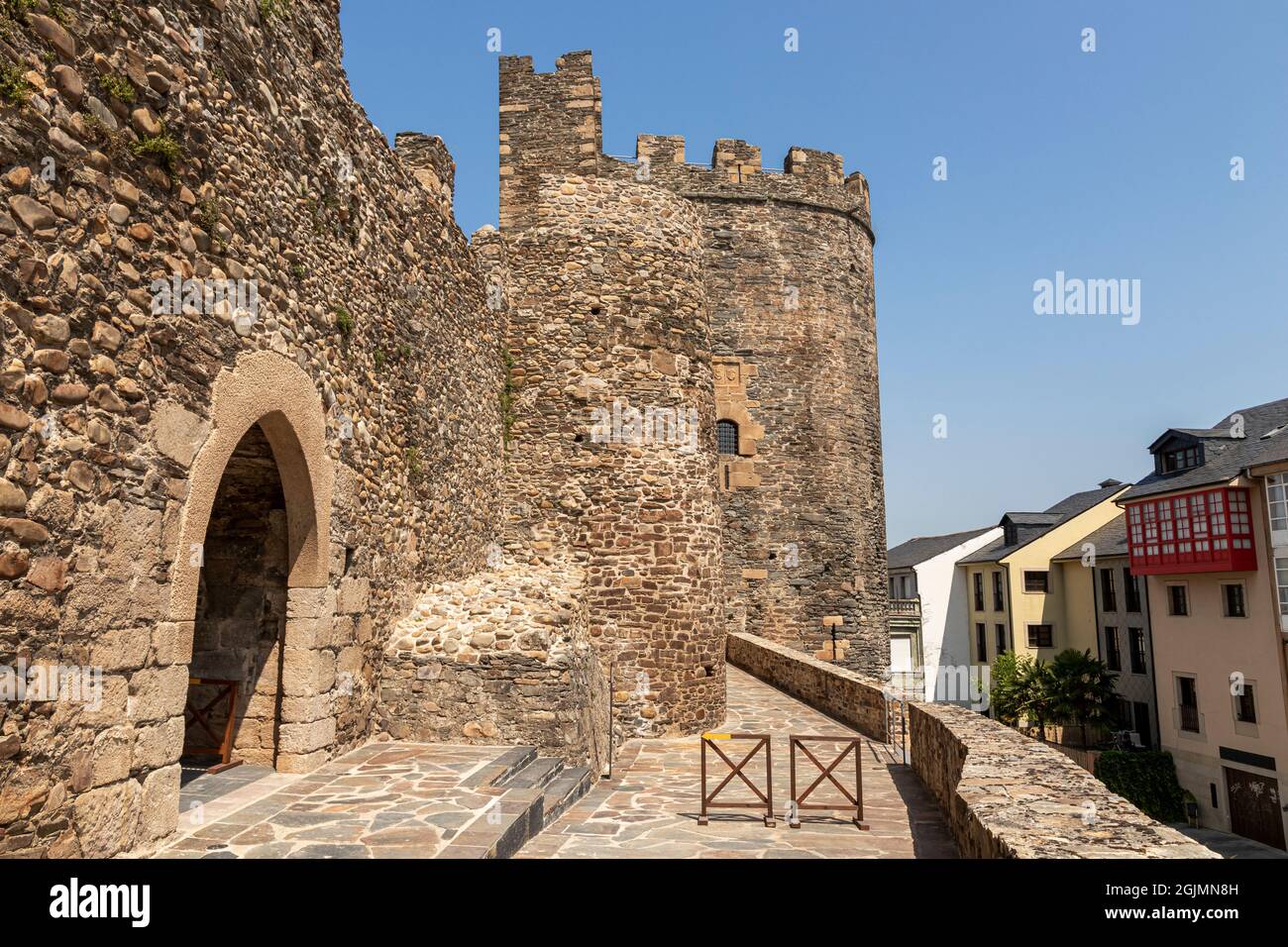 Ponferrada, Spain. The Castillo de los Templarios (Castle of the Knights Templar), a 12th Century medieval fortress in the Way of St James Stock Photo