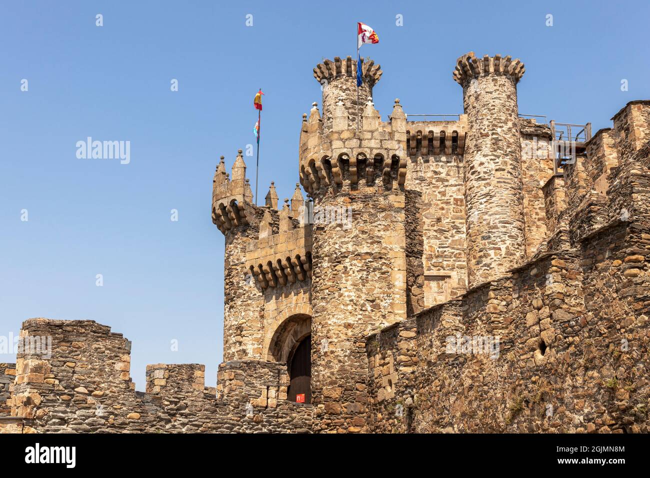 Ponferrada, Spain. The Castillo de los Templarios (Castle of the Knights Templar), a 12th Century medieval fortress in the Way of St James Stock Photo