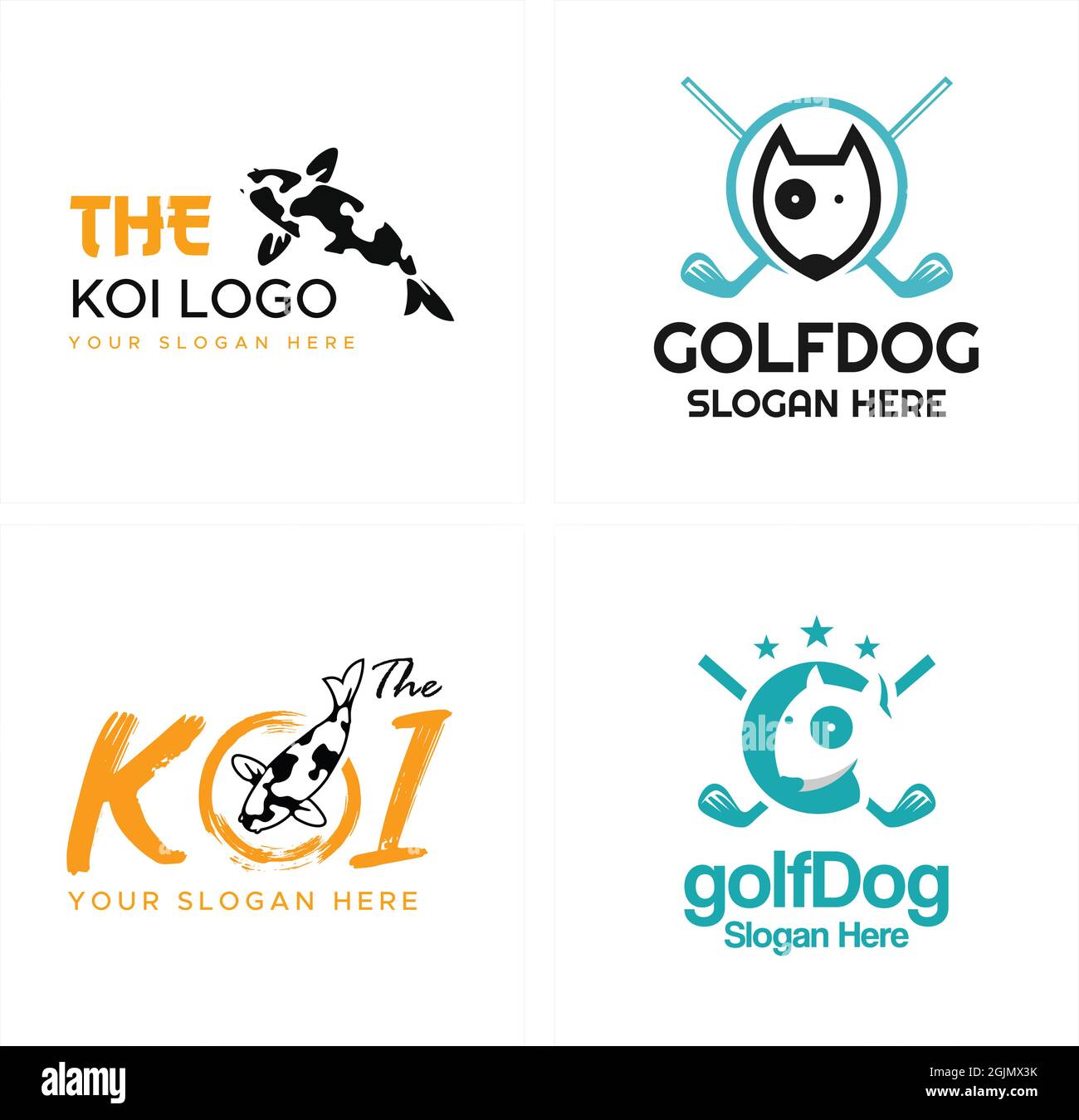 Animal icon golf sport dog and decorative fish logo design Stock Vector