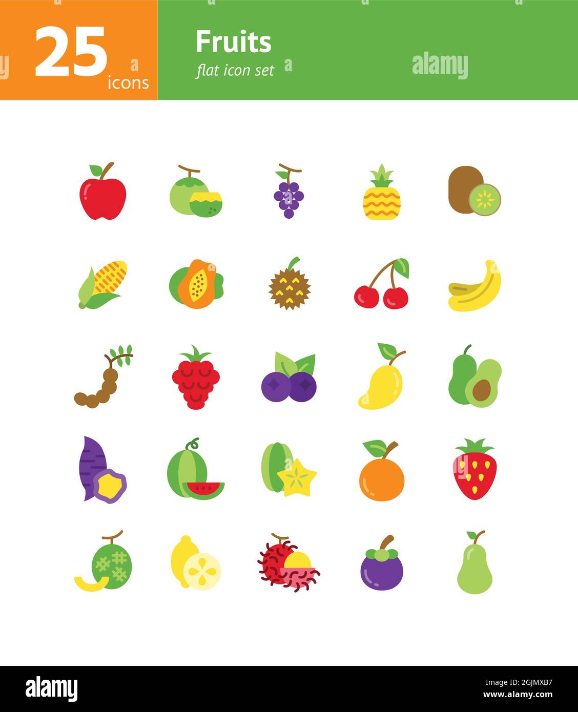 Fruits flat icon set. Vector and Illustration Stock Vector Image & Art ...