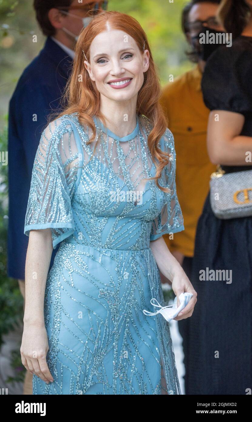 Jessica Chastain, actress and producer, arrives at the Excesior Hotel in Venice for the78th Venice Film Festival. Stock Photo