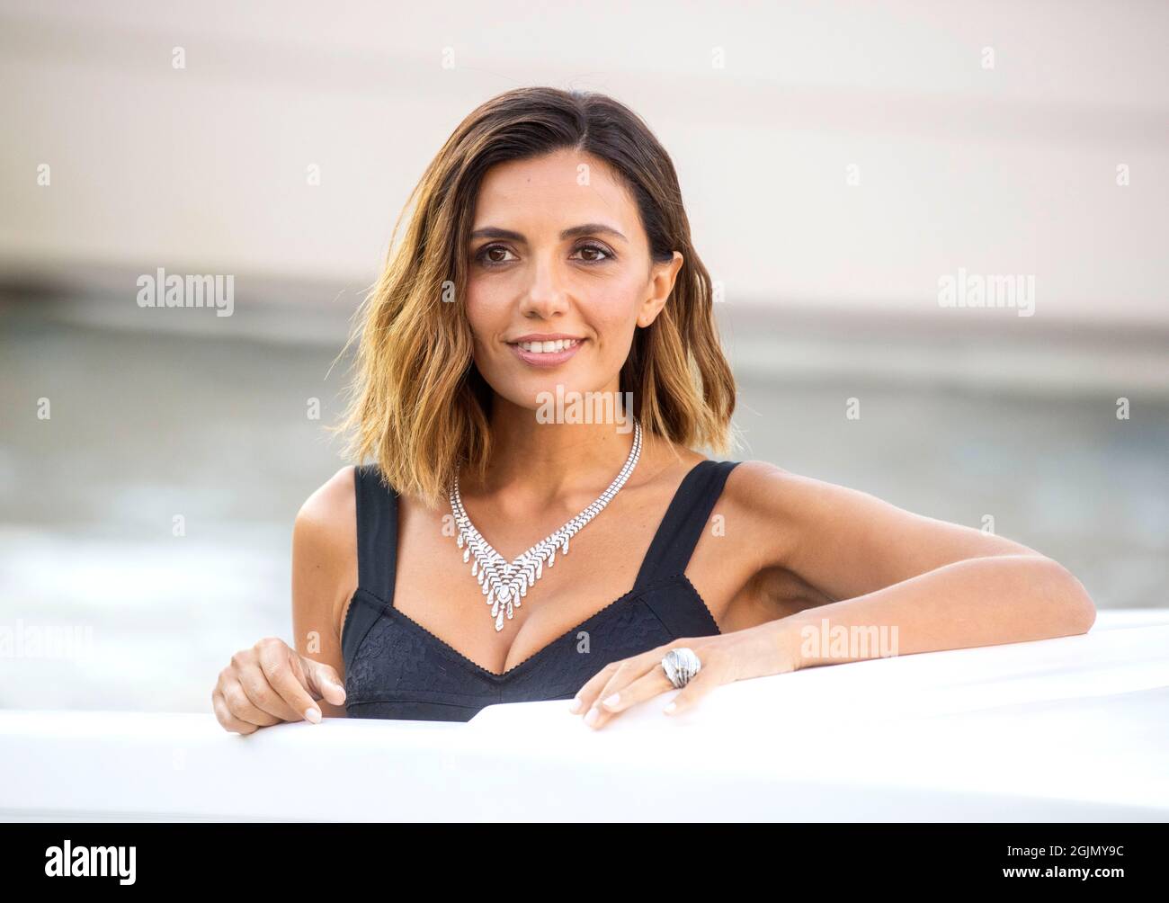 Serena Rossi, actress singer and personality, arrives at The Excelsior Hotel in Venice for the 78th film festival. Stock Photo