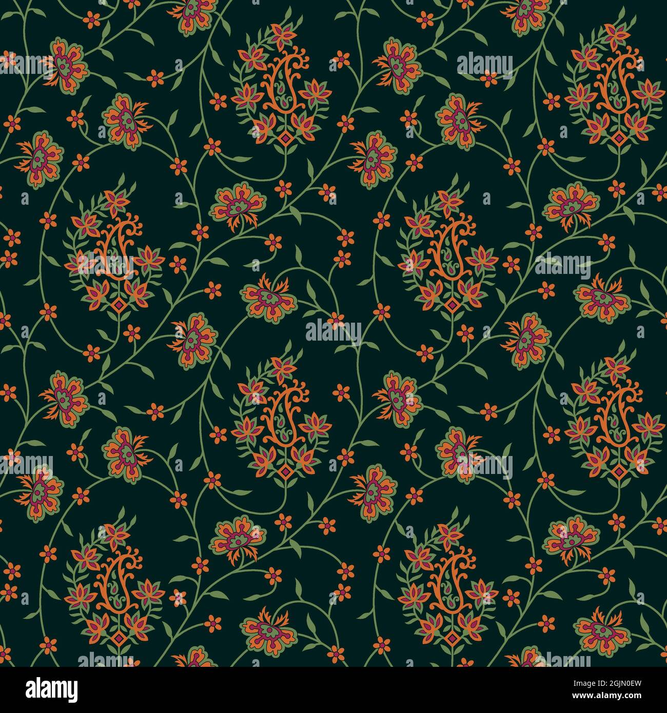 Green floral allover pattern design background Stock Photo