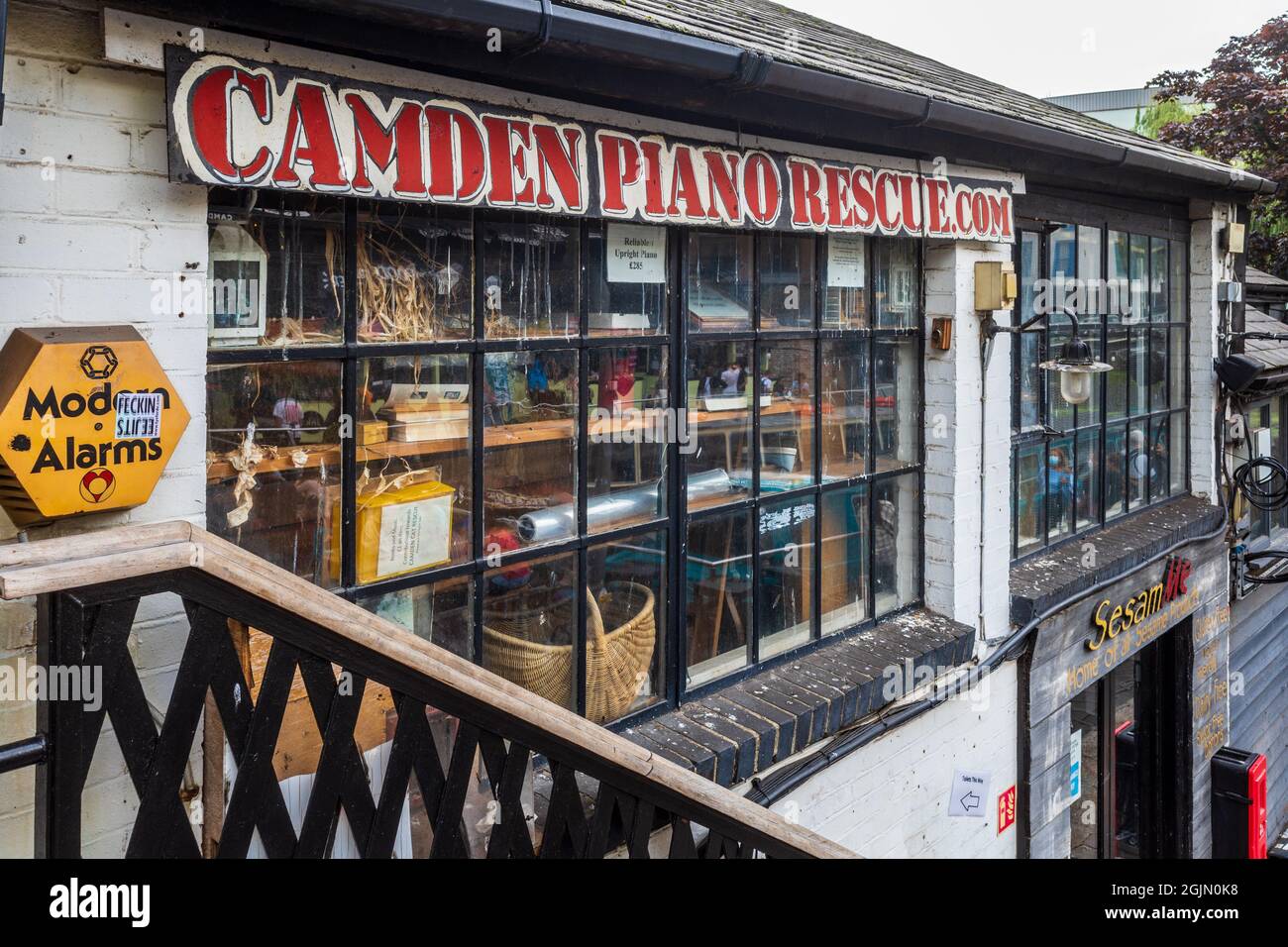 Camden Piano Rescue premises at Camden Lock, Camden, London. Founded by Desmond Gentle. Stock Photo
