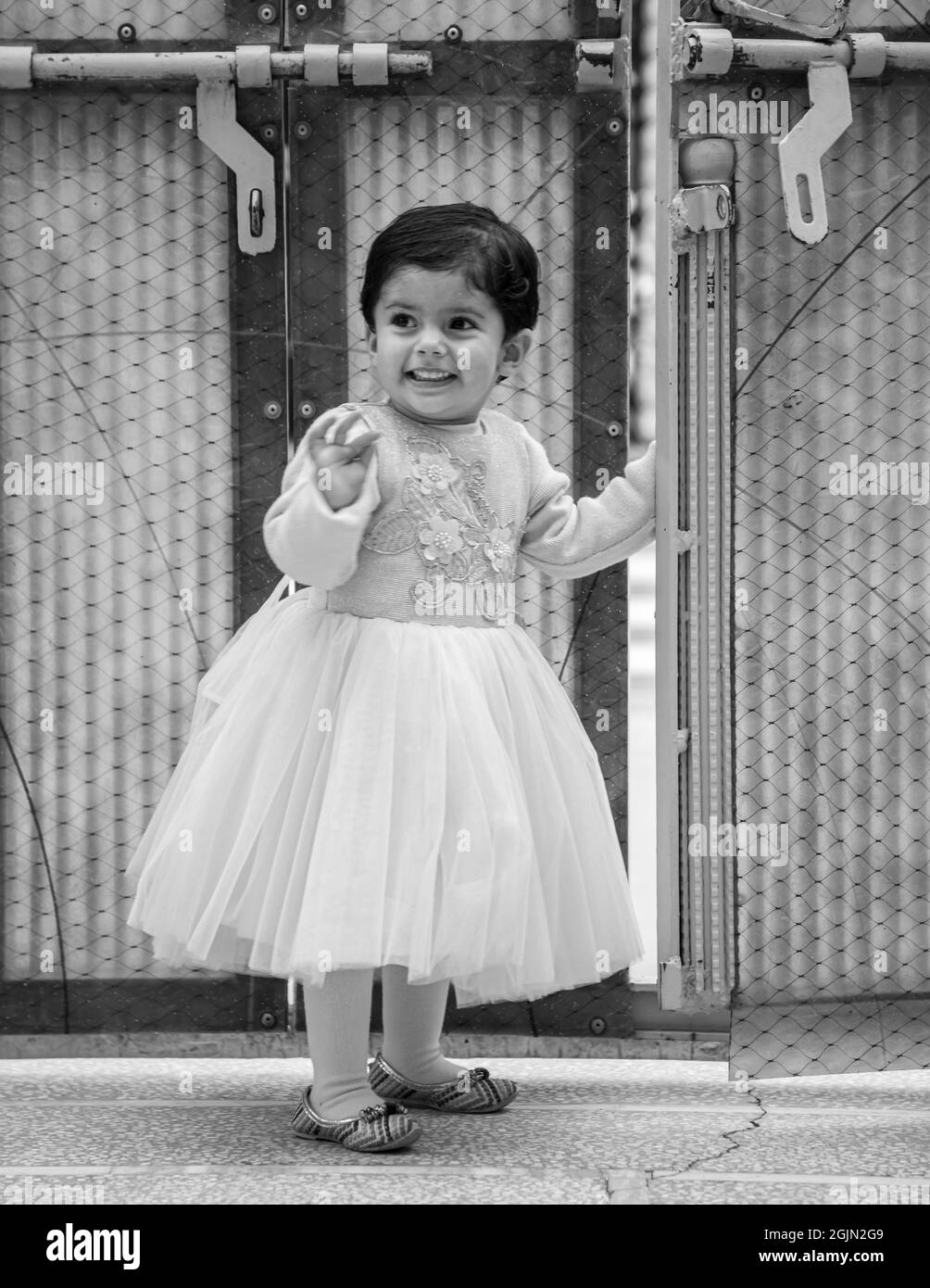 portrait in pink dress of cute indian baby girl. Stock Photo